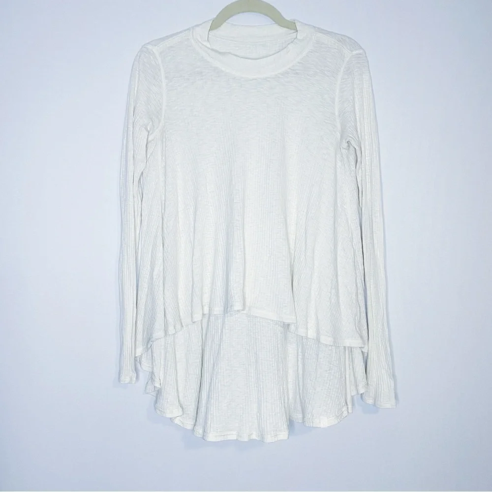 Free People - Off White High Low Ribbed Long Sleeve Top